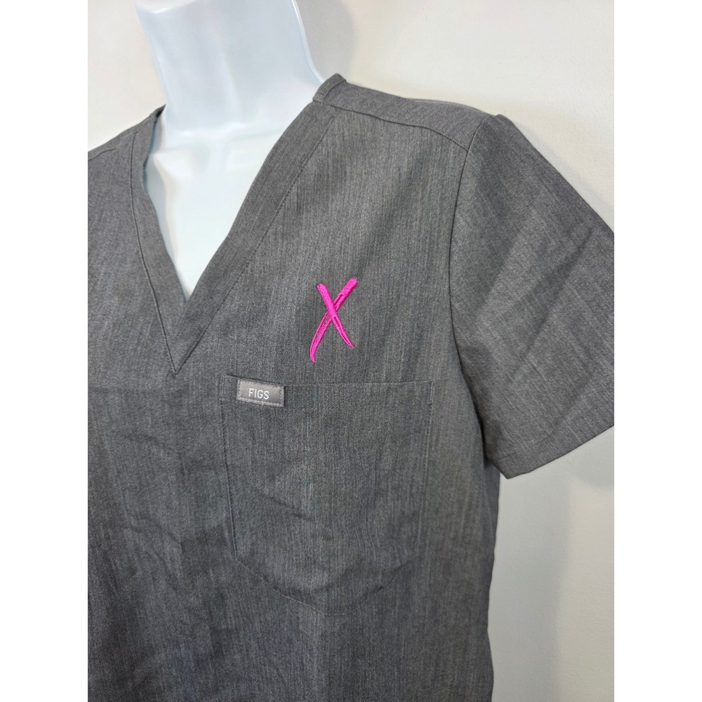 FIGS Technical Collection Gray Scrub Top Women's Small S Medical With Logo /A64 - Picture 2 of 8